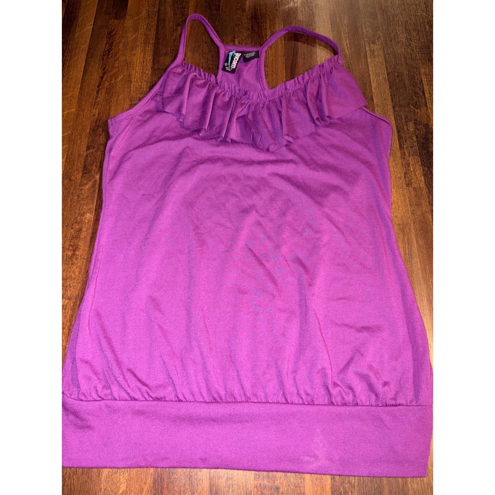 Weavers Purple Ruffle Neck Racerback Tank Top Solid Blouse‎ VTG Y2K Womens